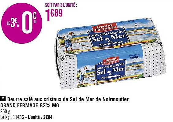 beurre salé aux cristaux de sel de mer de noirmoutier grand fermage 82% mg