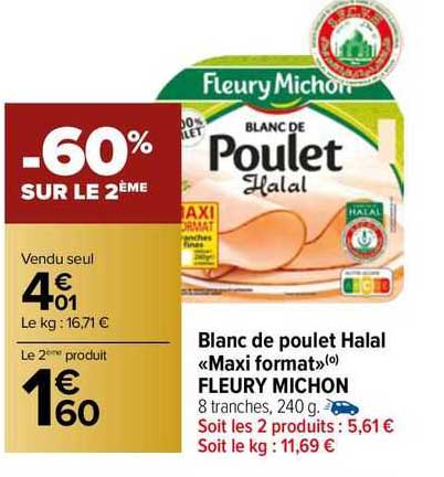 blanc de poulet halal «maxi format» fleury michon