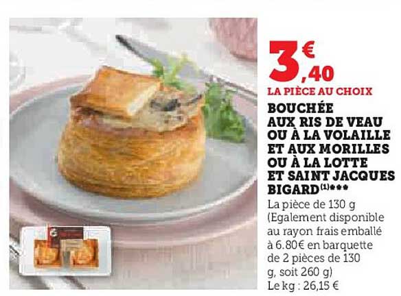 bouchée aux ris de veau ou à la volaille et aux morilles ou à la lotte et saint jacques bigard ***