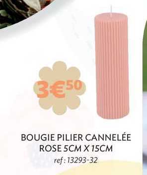 bougie pilier cannelée rose 5cm x 15cm