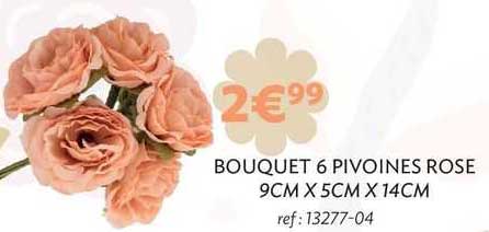 bouquet 6 pivoines rose 9cm x 5cm x 14cm