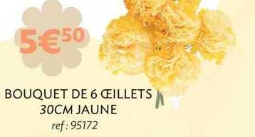 bouquet de 6 œillets 30cm jaune