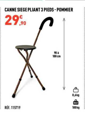 canne siège pliant 3 pieds - pommier