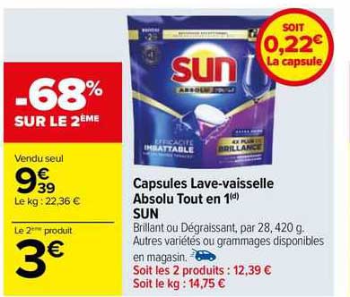 capsules lave-vaisselle absolu tout en 1 sun