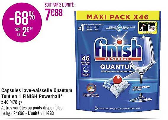 Capsules Lave-vaisselle Quantum Tout En 1 Finish Powerball