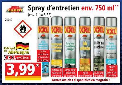carfit spray d'entretien env. 750 ml