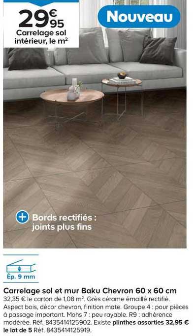 carrelage sol et mur intérieur baku chevron 60 x 60 cm