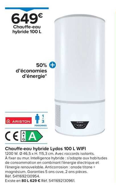 Chauffe-eau Hybride Lydos 100 L Wifi Ariston