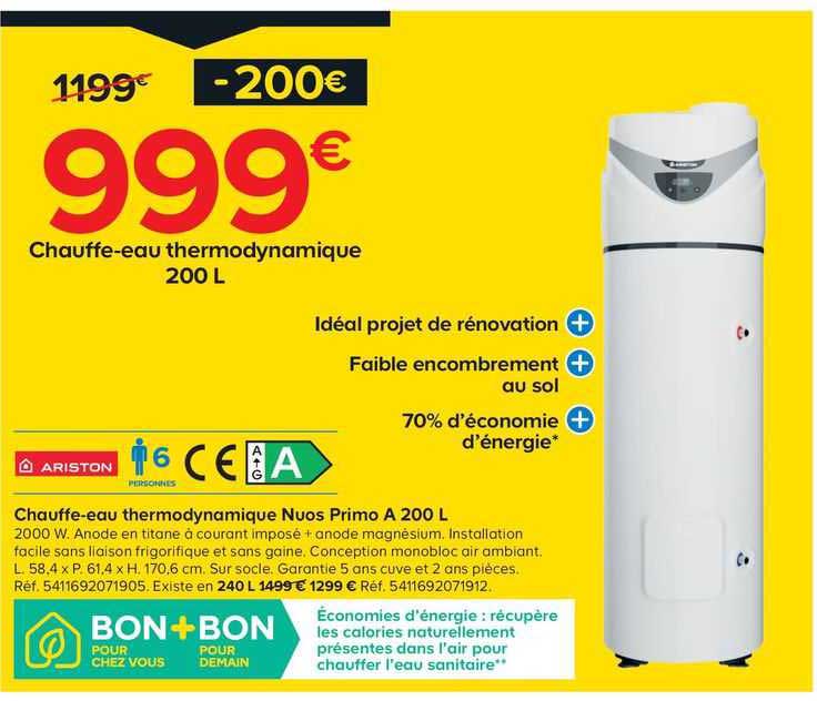 chauffe-eau thermodynamique nuos primo a 200 l ariston