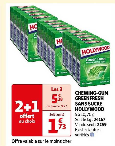 chewing-gum greenfresh sans sucre hollywood