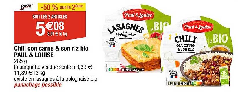 chili con carne & son riz bio paul & louise