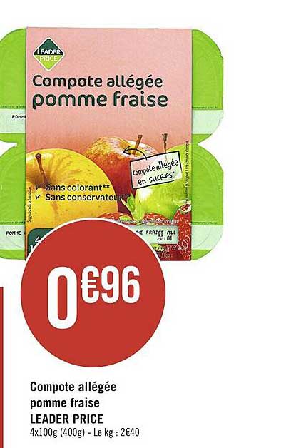 Compote Allégée Pomme Fraise Leader Price