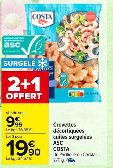 Crevettes Décortiquées Cuites Surgelées Asc Costa