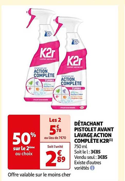 détachant pistolet avant lavage action complète k2r