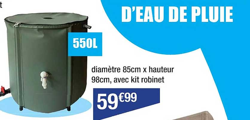 diamètre 85 cm x hauteur 98 cm, avec kit robinet