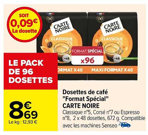 dosettes de café "format spécial" carte noire