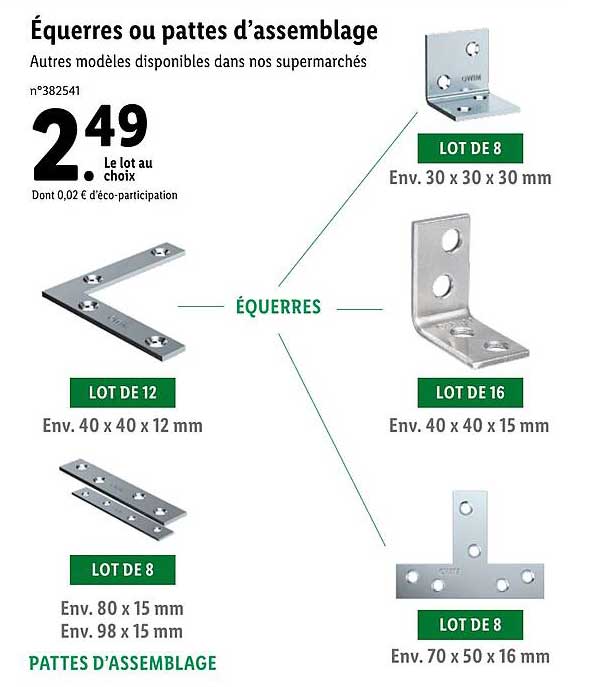 équerres ou pattes d'assemblage
