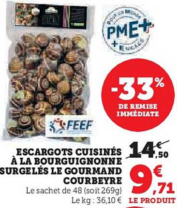 escargots cuisinés à la bourguignonne surgelés le gourmand courbeyre