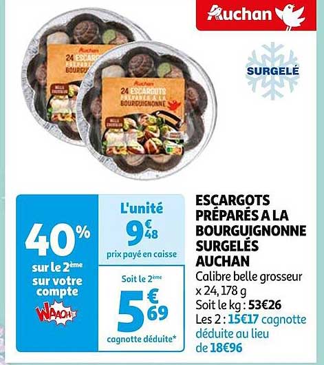 escargots préparés à la bourguignonne surgelés auchan