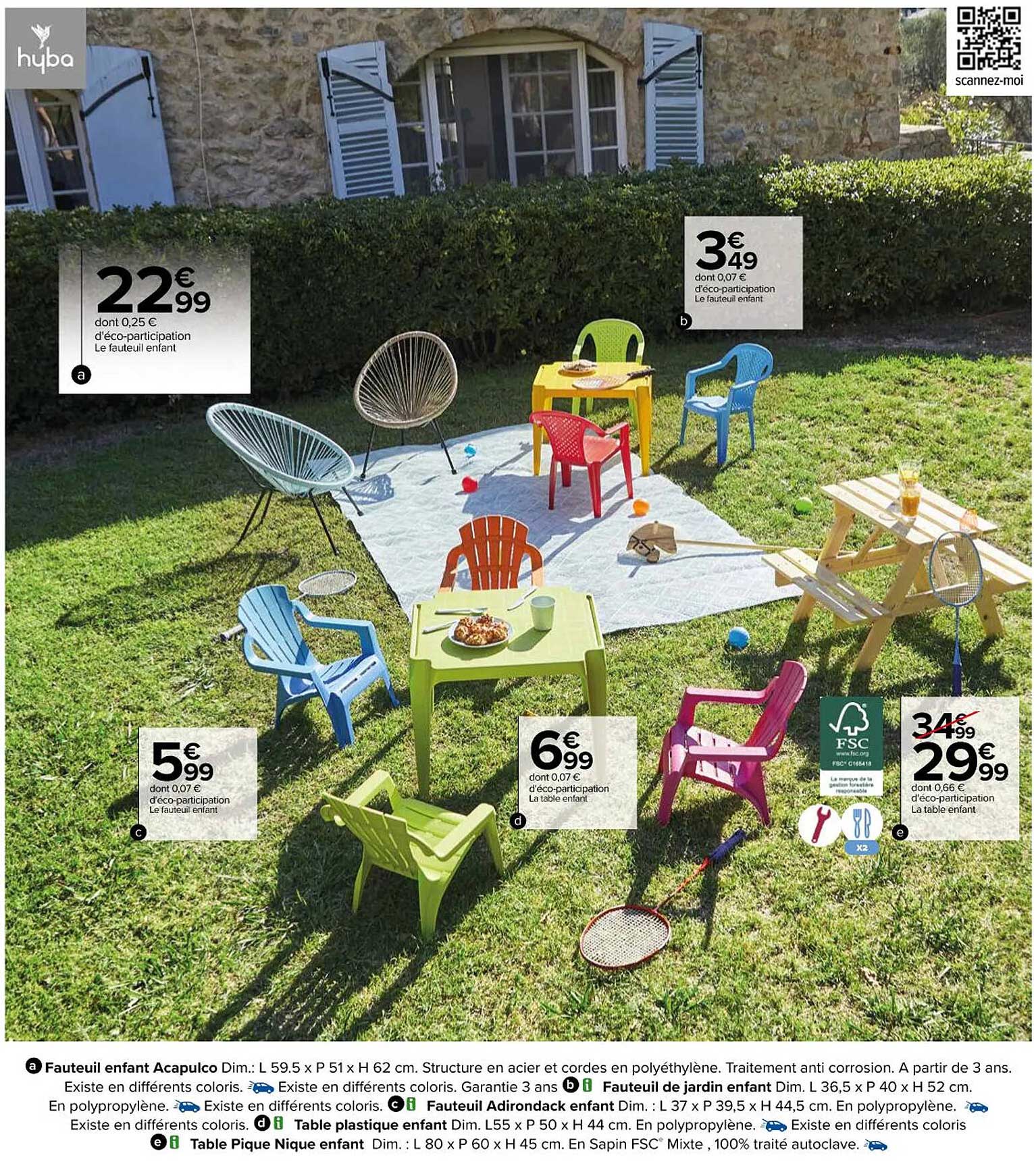 fauteuil enfant acapulco, fauteuil de jardin enfant, fauteuil adirondack enfant, table plastique enfant, table pique nique enfant