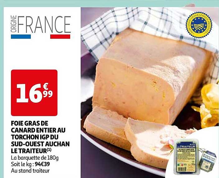 foie gras de canard entier au torchon igp du sud-ouest auchan le traiteur