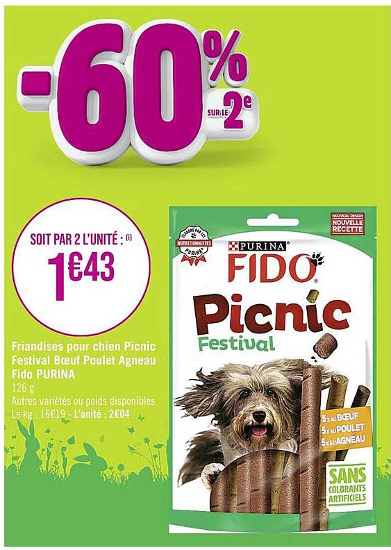 friandises pour chien picnic festival bœuf poulet agneau fido purina