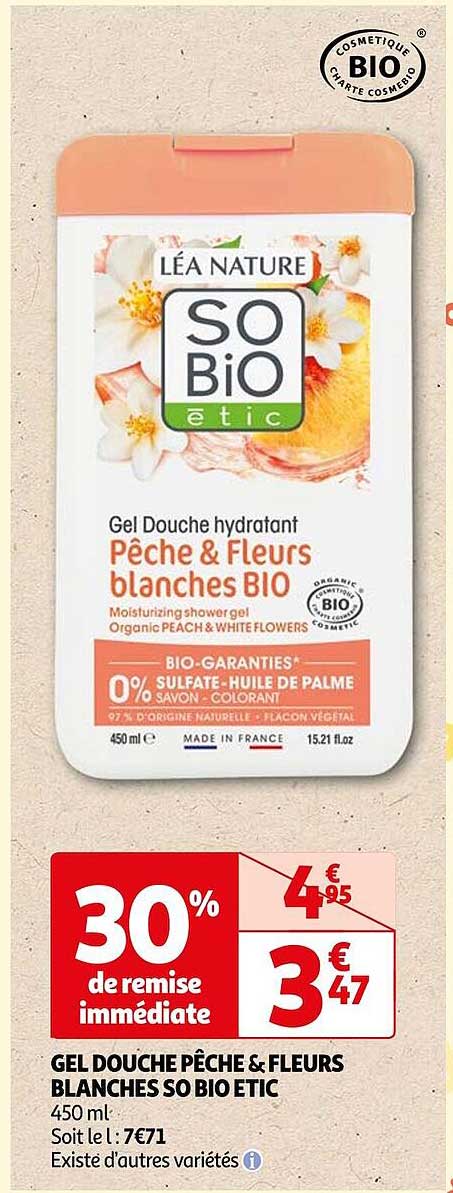 Gel Douche Pêche & Fleurs Blanche So Bio étic