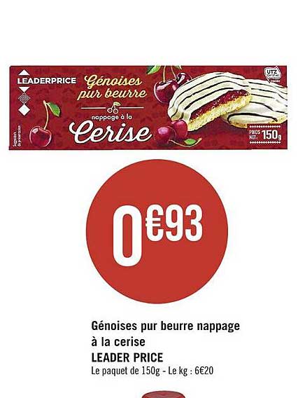 génoises pur beurre nappage à la cerise leader price