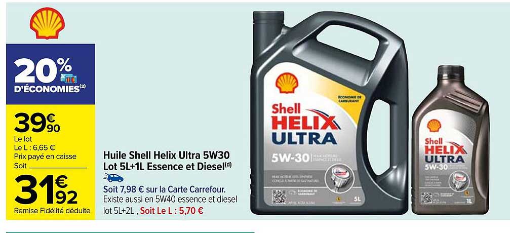 huile shell helix ultra 5w30 lot 5 l + 1 l essence et diesel