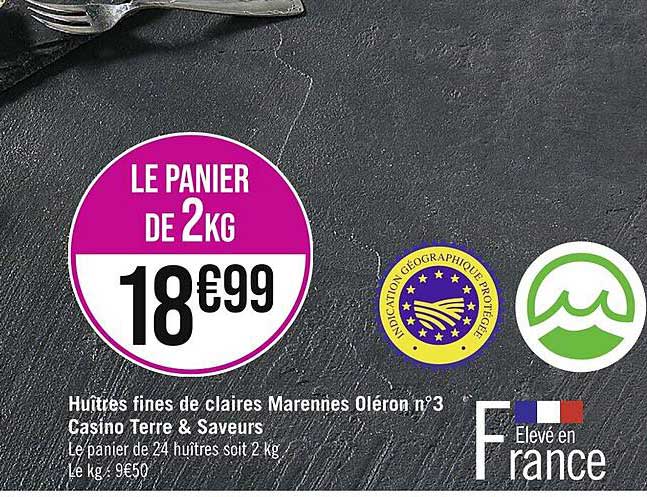 huître fines de claires marennes oléron n°3 casino terre & saveurs