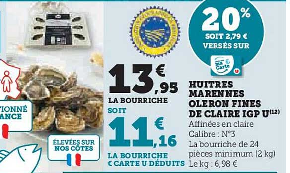 huîtres marennes oléron fines de claire igp u