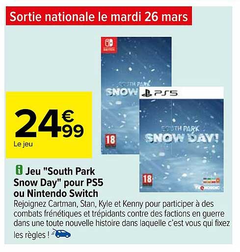 jeu "south park snow day" pour ps5 ou nintendo switch