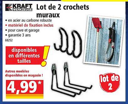 kraft werkzeuge lot de 2 crochets muraux