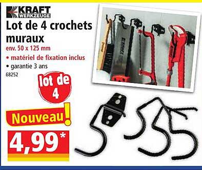 kraft werkzeuge lot de 4 crochets muraux