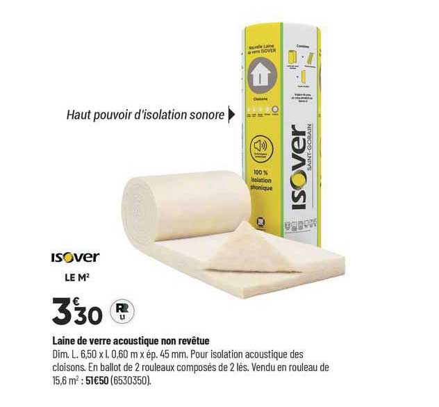 laine de verre acoustique non revêtue isover