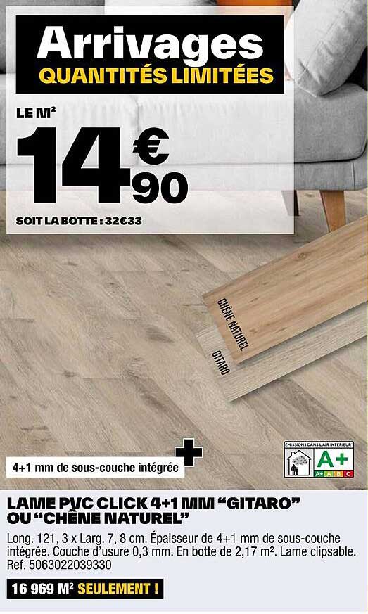 lame pvc click 4 + 1 mm "gitaro" ou "chêne naturel"