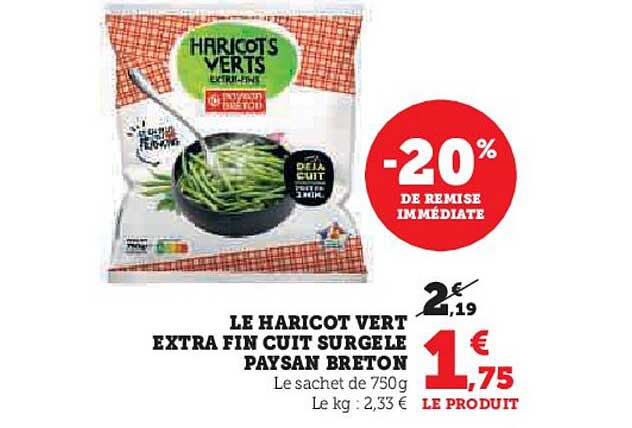 le haricot vert extra fin cuit surgelé paysan breton