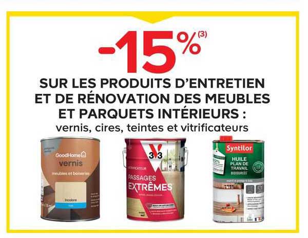 les produits d'entretien et de rénovation des meubles et parquets intérieurs