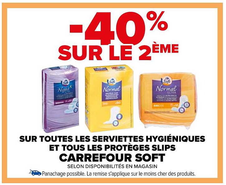les serviettes hygiéniques et les protèges slips carrefour soft