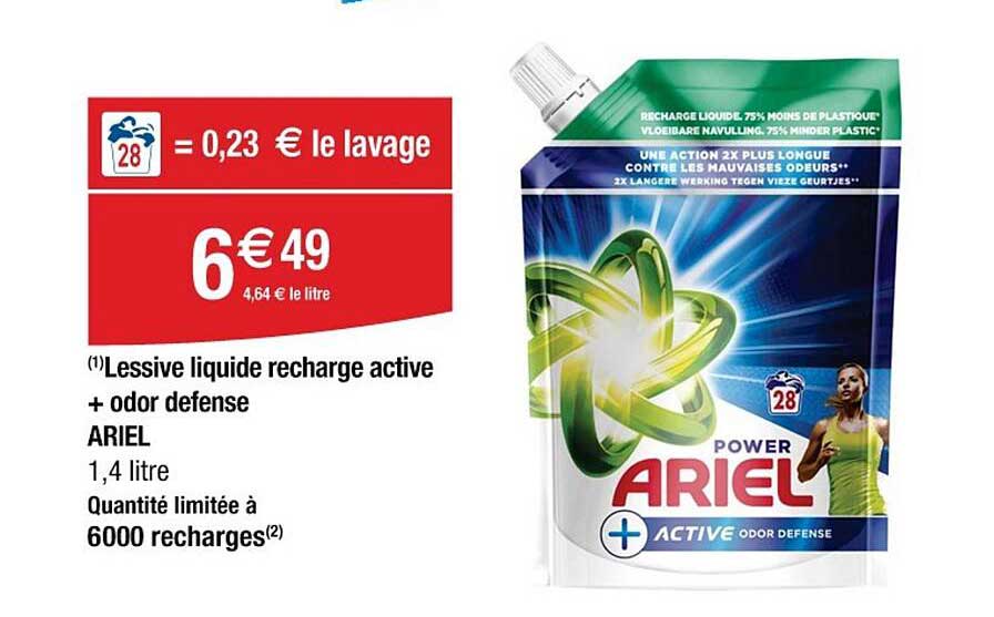 Lessive Liquide Recharge Active + Odor Defense Ariel