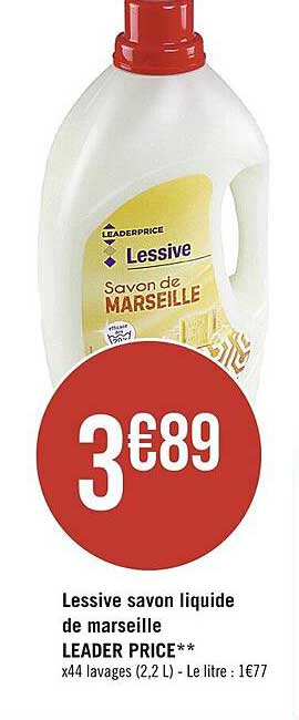 lessive savon liquide de marseille leader price