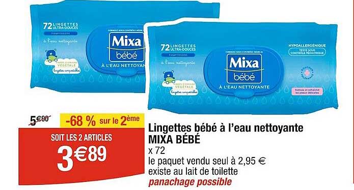 lingettes bébé à l'eau nettoyante mixa bébé