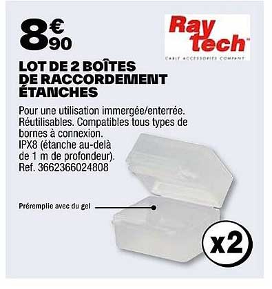 lot de 2 boîtes de raccordement étanches ray tech