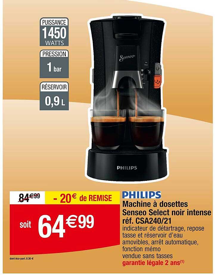 machine à dosettes senseo select noir intense philips
