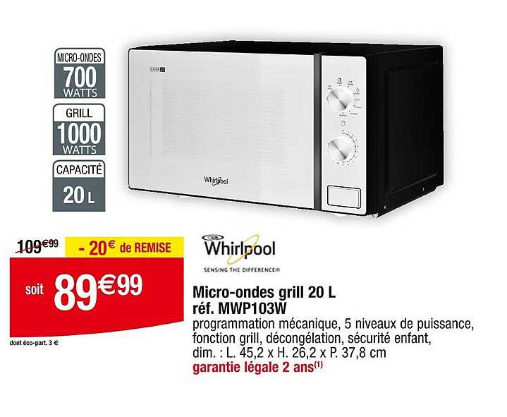 micro-ondes grill 20 l whirlpool