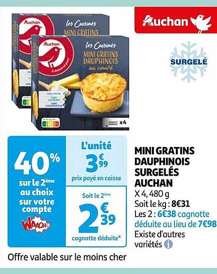 mini gratins dauphinois surgelés auchan
