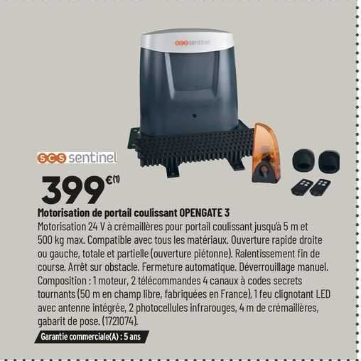 motorisation de portail coulissant opengate 3 scs sentinel