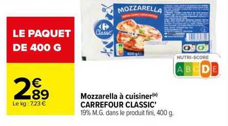 mozzarella à cuisiner carrefour classic