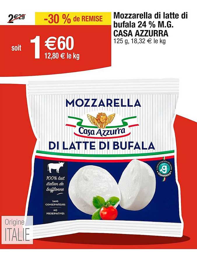 mozzarella di latte di bufala 24% mat. gr. caza azzurra