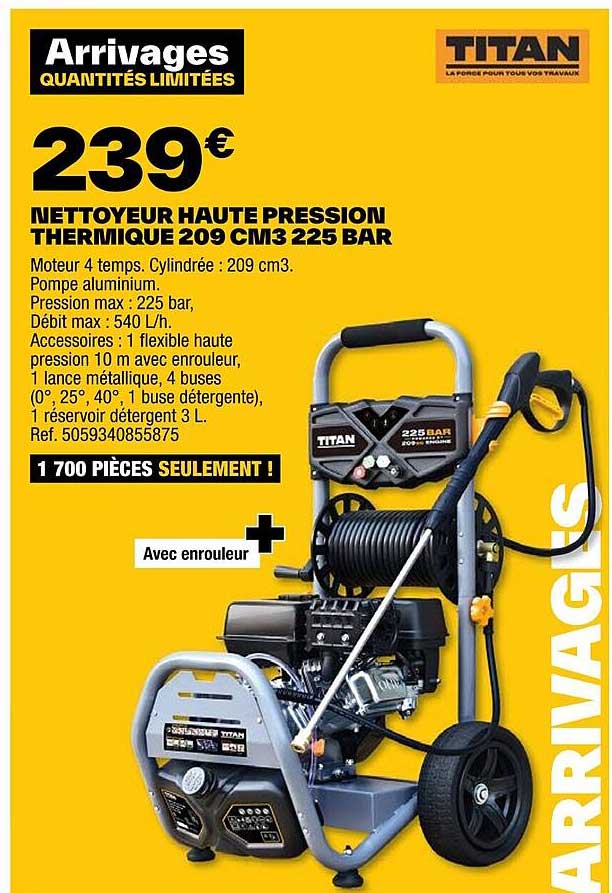 nettoyeur haute pression thermique 209 cm3 225 bar titan